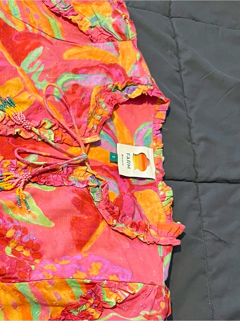 FARM Rio Pink Floral Tie-Waist Ruffle Mini Dress - Picture 8 of 9